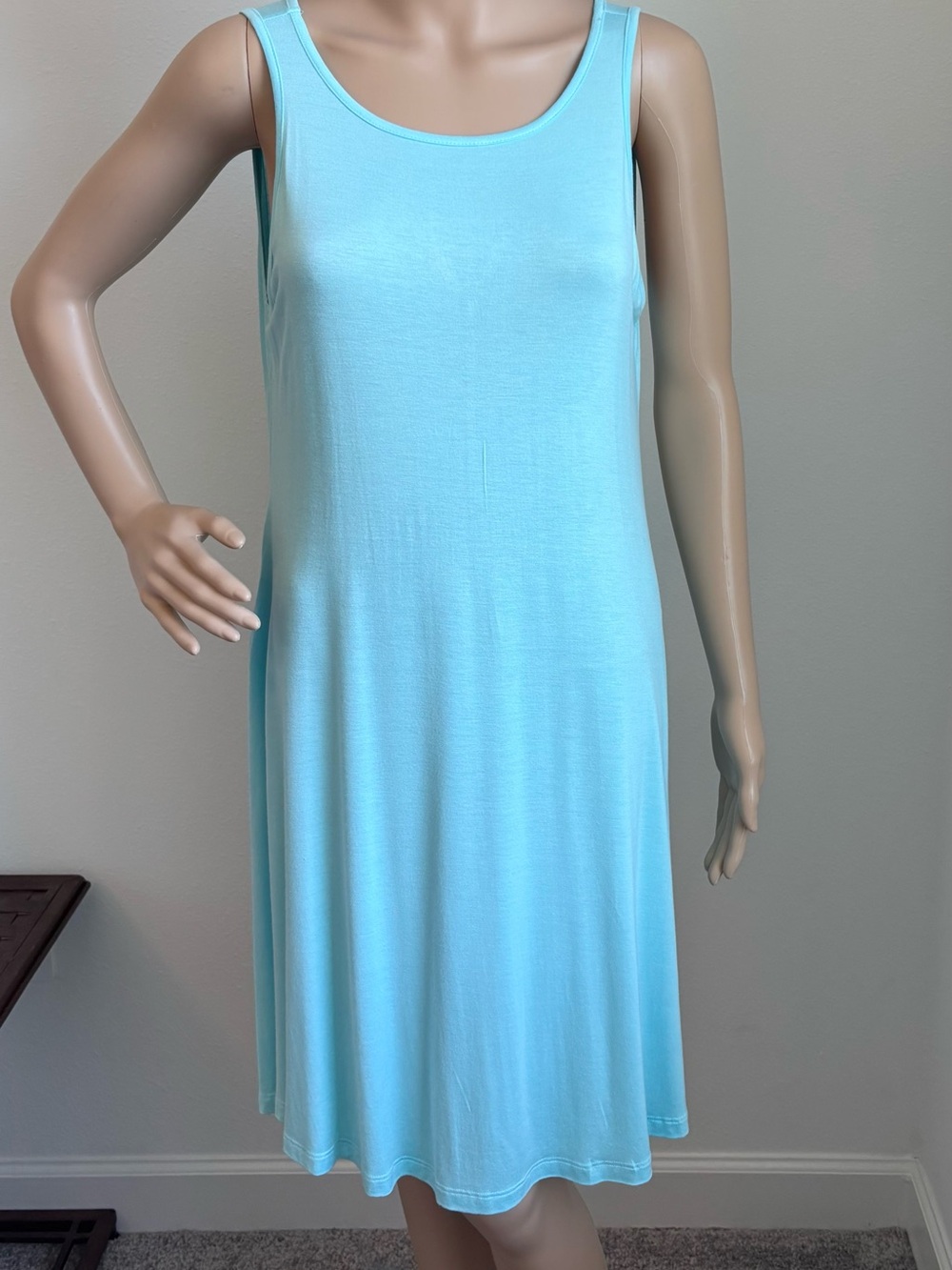 HiMone NWT Light Blue Sleeveless Swing Dress Beach Cover Up Side Pockets Size LG